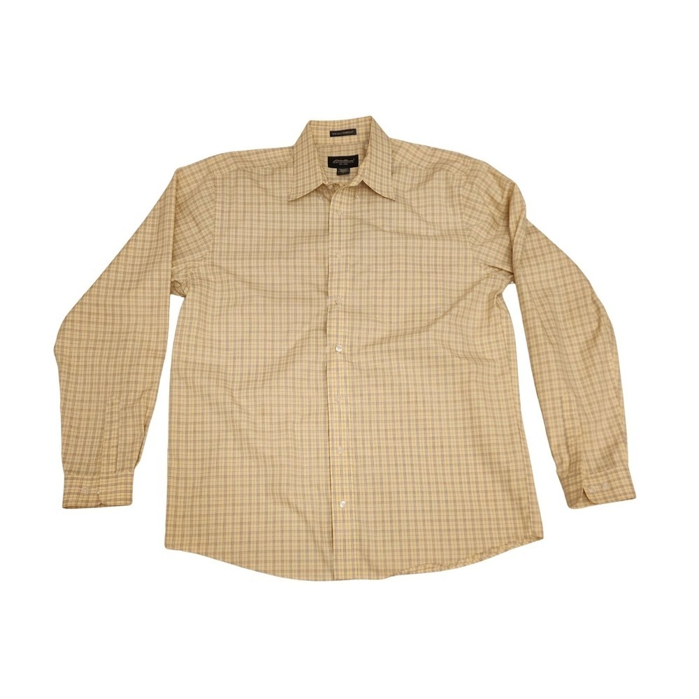 Eddie Bauer Men's Button-Up Shirt Size Large L Tall Yellow Plaid Long Sleeve